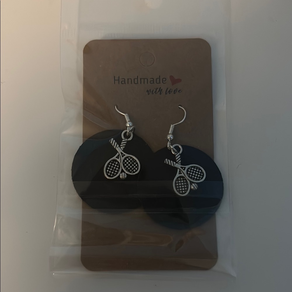 Handmade Silver and Black Tennis Racket Earrings